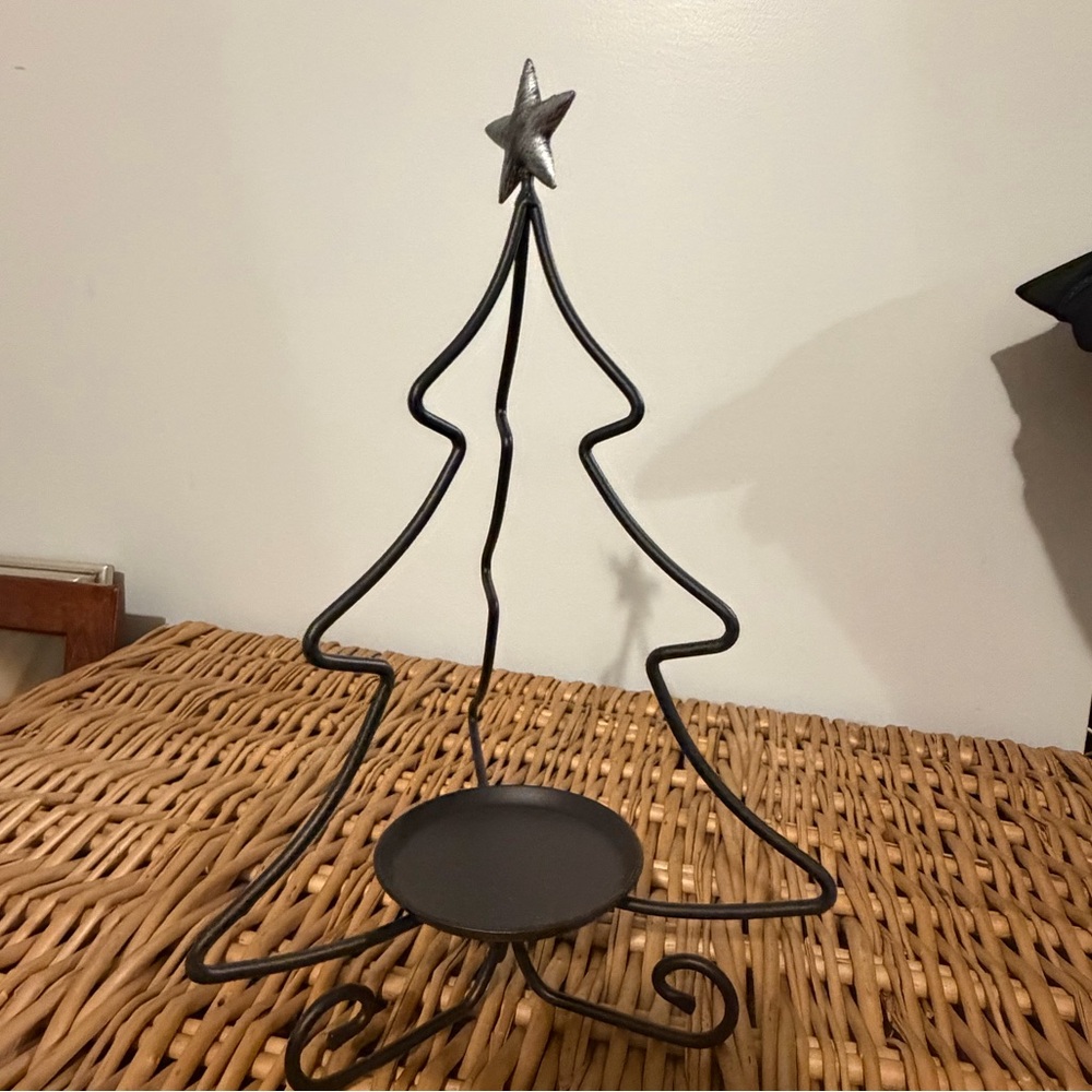 Longaberger Silver Metal Christmas Tree Candle Holder